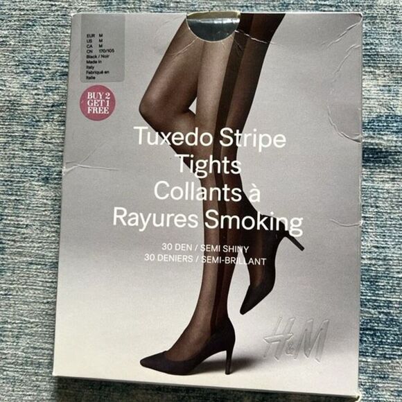 H&M Accessories - H&M Black Tuxedo Stripe Tights 30 Den Semi Shiny Medium